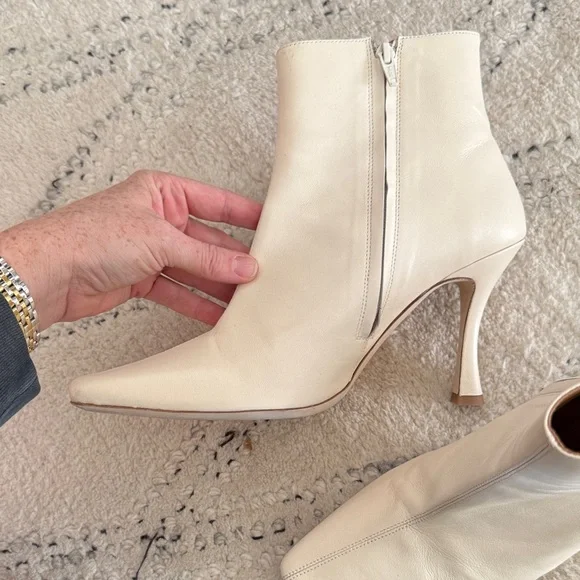 STAUD Cream Heeled Ankle Boots - Picture 4 of 7